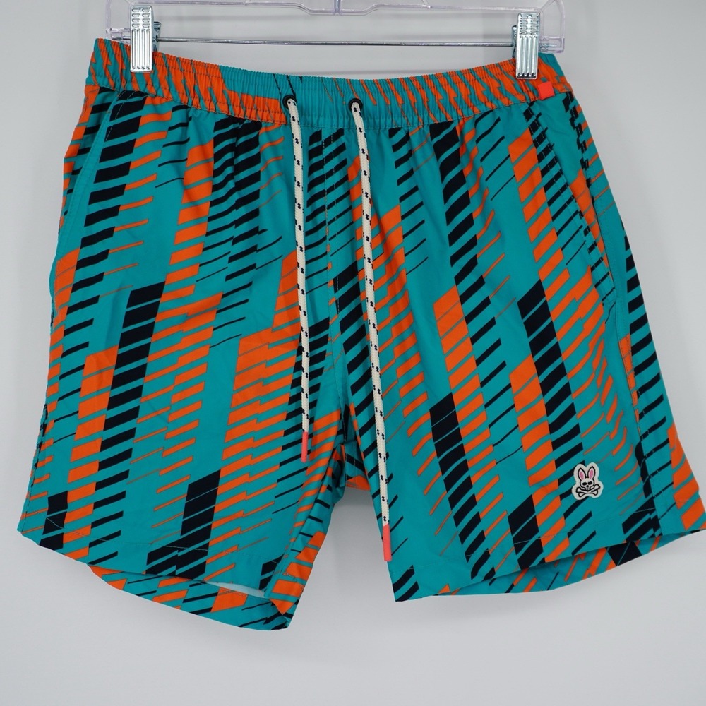 Psycho Bunny Mens Swim Trunks Miami Teal Small All Over Print